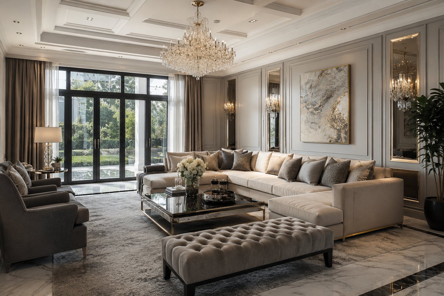A warm, light-filled living room by 23ft.
